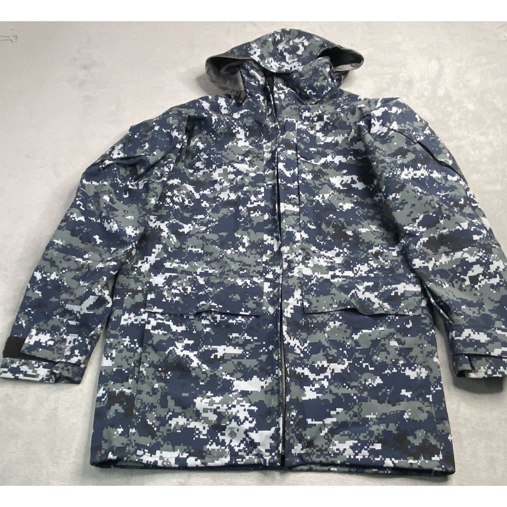 US Military Navy Parka Jacket Small Extra Long Blue Digital Camo Waterproof Hood